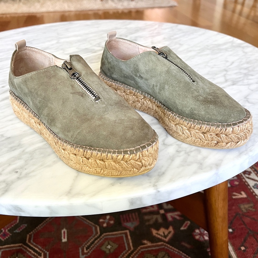 Eric Michael Olive Suede Zip Platform Espadrilles… - image 1